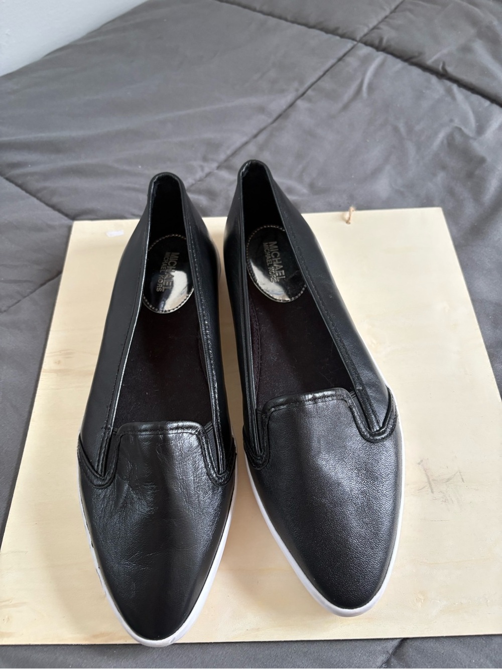 Michael Kors Black Leather Ballet Flats with Gold Insole Plate